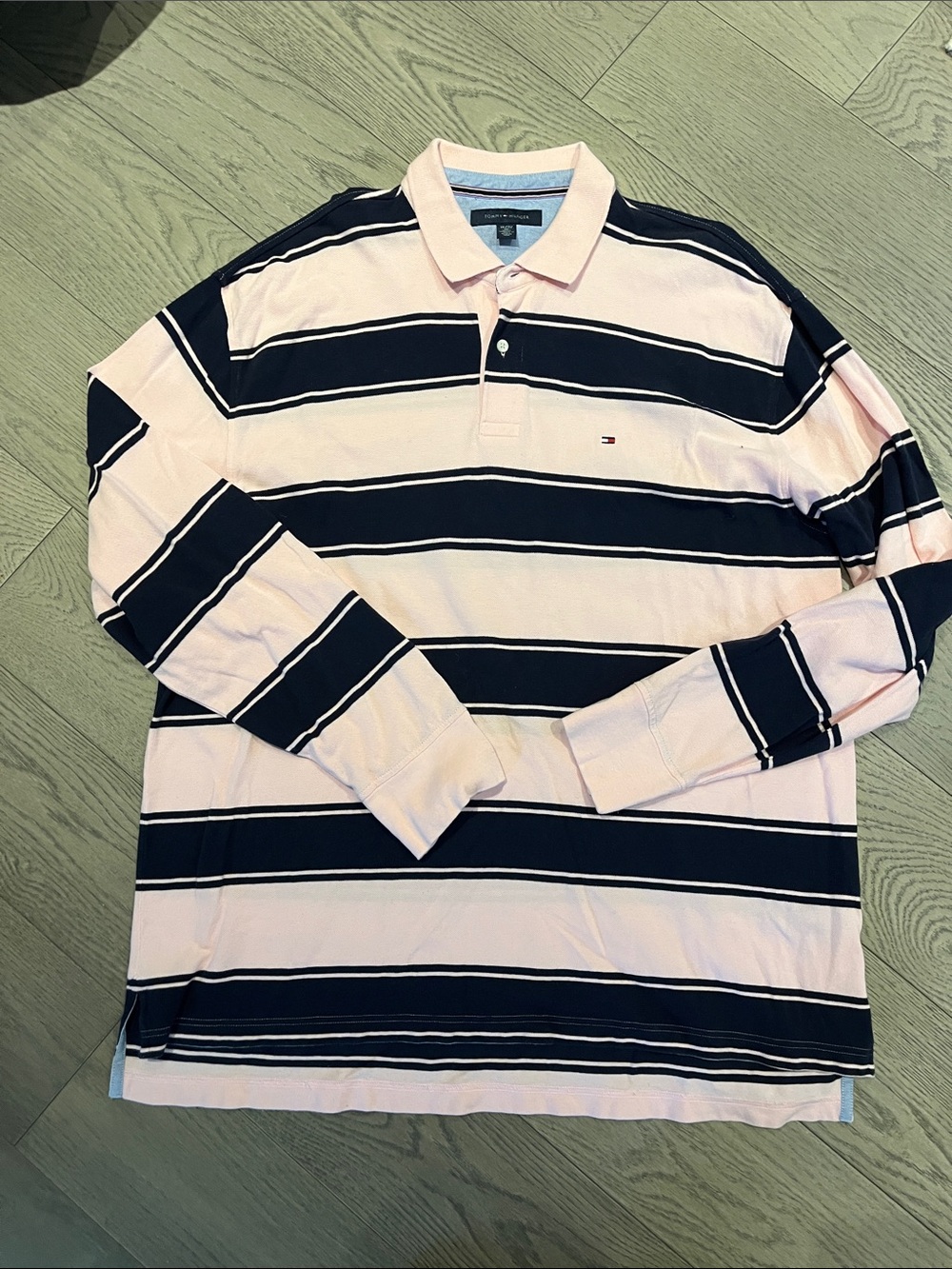 Tommy Hilfiger Pink and Navy Horizontal Stripe Polo